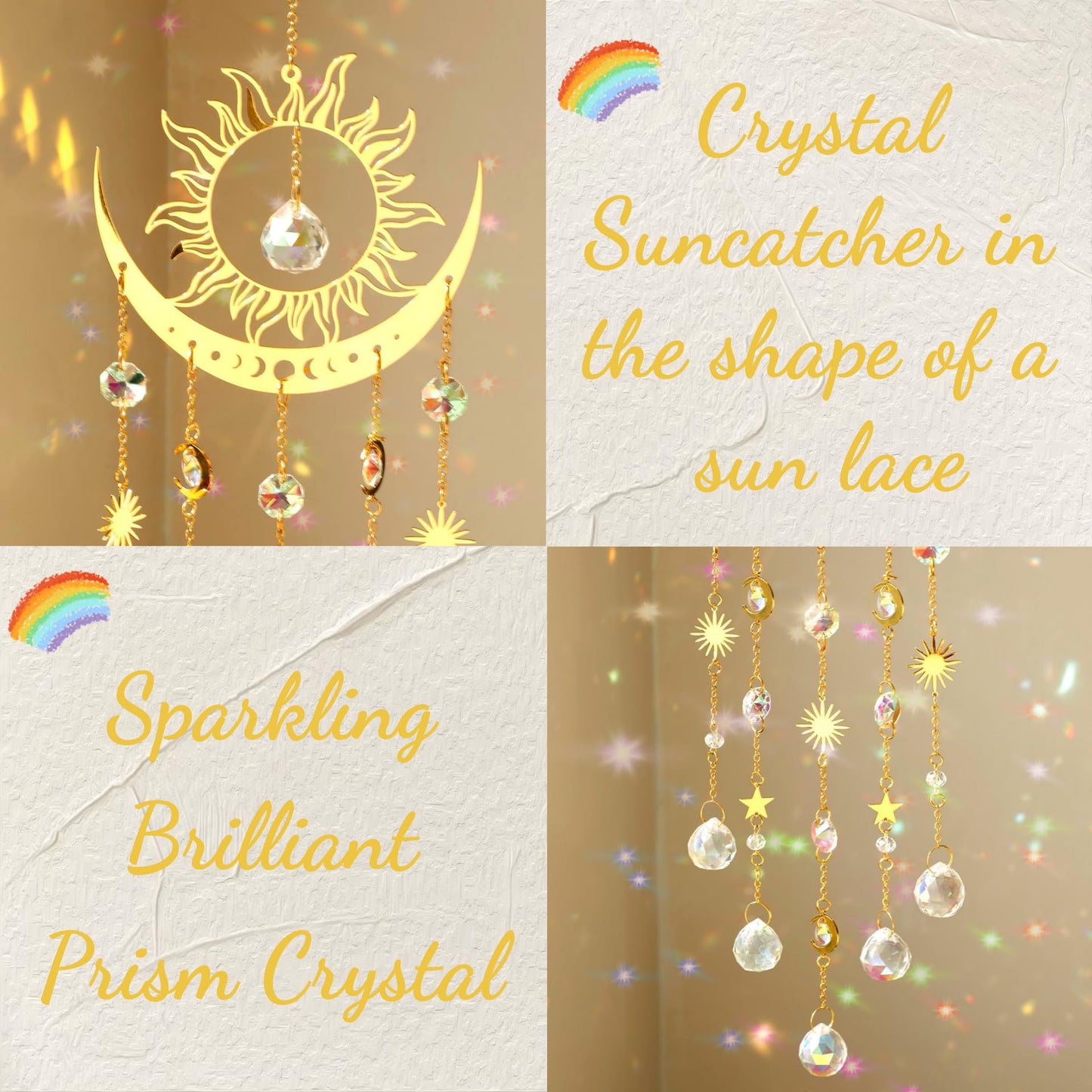 Artilady Sun and Moon Suncatcher - Large Crystal Wind Chimes for Outside Stained Glass Window Hanging Prisms Garden Backyard Ceiling Room Decor Christmas Housewarming Birthday Gift for Girls