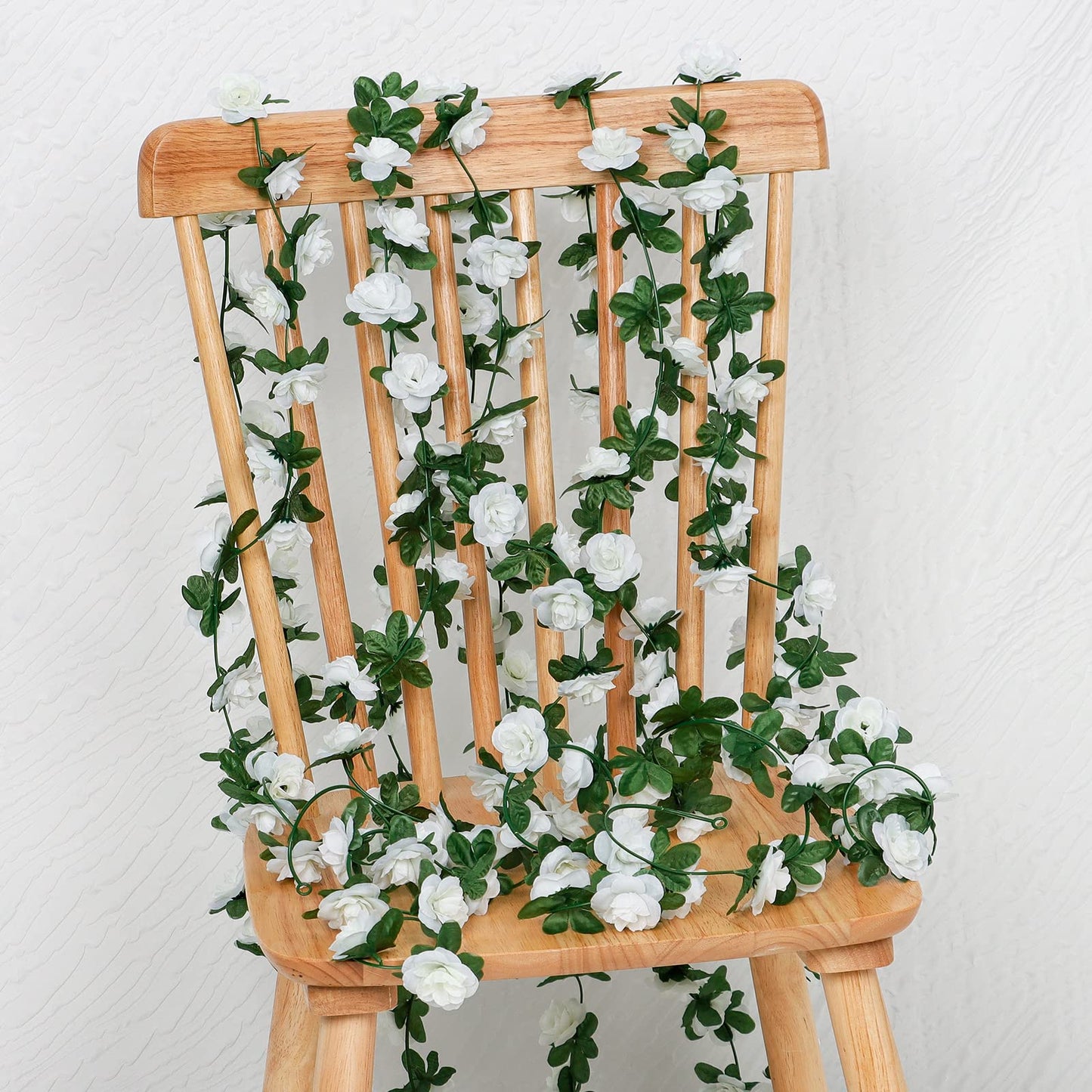 KHOYIME 9 Pack 72 FT Artificial Flower Garland, Fake White Roses Vines Silk Flowers Faux Plastic Outdoor Hanging Floral Ivy Garland Decoration for Wedding Arch Bedroom Home Wall Backdrop Room Decor