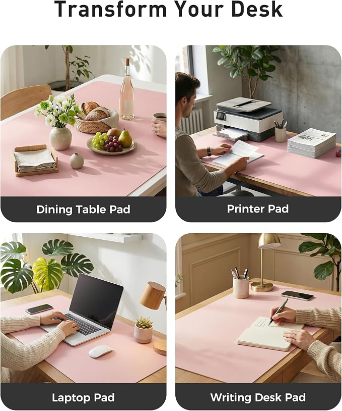 Aothia Faux Leather Desk Mat - Large Mouse Pad, Non-Slip PU Leather Blotter, Waterproof Writing Surface for Office and Home (Fairy Pink, 42" x 17")