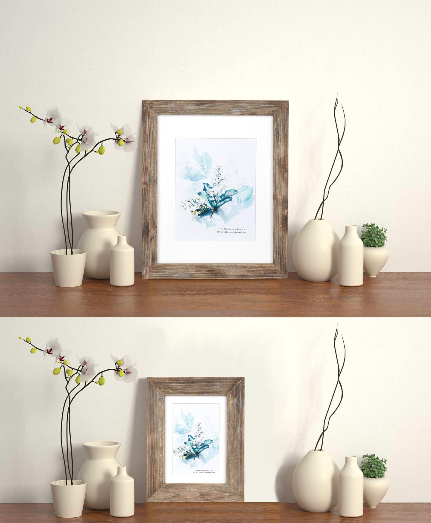 KAIWIN 100% Solid Wood Brown 11x14 Picture Frame 1 Pack Display Picture 8x10 with Mat, Rustic Wooden Photo Frames for Wall Mounting