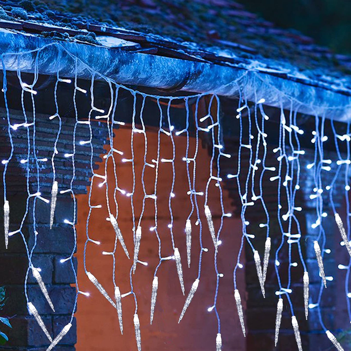 Icicle Christmas Lights, 29.5ft 360 LED Connectable Icicle String Lights with 60 Drops, Window Curtain Fairy Light with 8 Modes, Christmas Fairy Twinkle Light for Garden Eaves Xmas Decorations (White)
