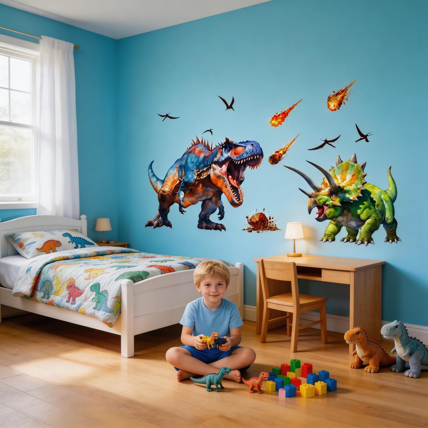 Large Dinosaur Wall Decals Dino Wall Stickers Peel and Stick Wall Art Decals for Boys Room Baby Nursery Kids Bedroom Wall Decor Art (Green 1)