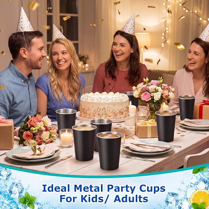 Mimorou 20 Pack 8 oz Stainless Steel Pint Cups Metal Cups Unbreakable Drinking Water Tumblers Stackable Tumbler for Adults Bar Home Restaurant Travel Picnic Camping Outdoor (Black)