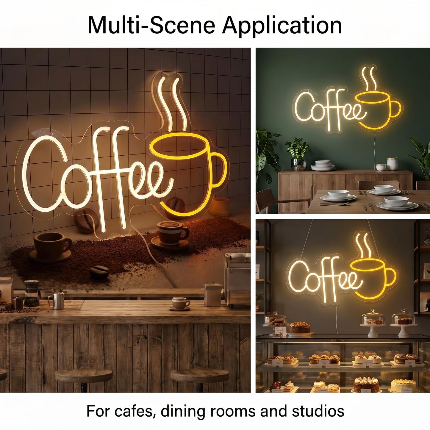 LED Coffee Neon Sign for Cafe, Acrylic Light Up Coffee Bar Sign 21.7x13.8 Inch, 10 levels USB Dimmable for Coffee Shop Internet Lounge Wall Decor (Warm White)