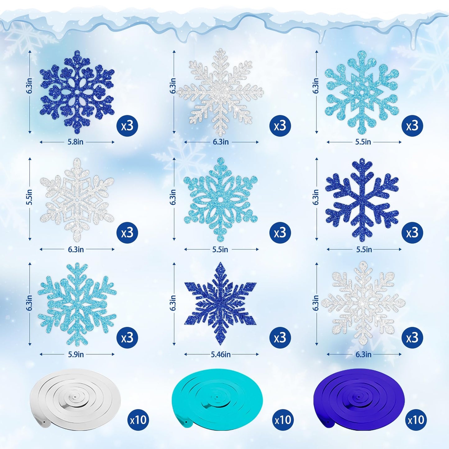 30Pcs Winter Glitter Snowflake Hanging Swirl Decorations Winter Wonderland Decorations Christmas Snowflake Hanging Swirls Ceiling Streamers Baby Shower Hanging Decor Birthday Wedding Party Supplies