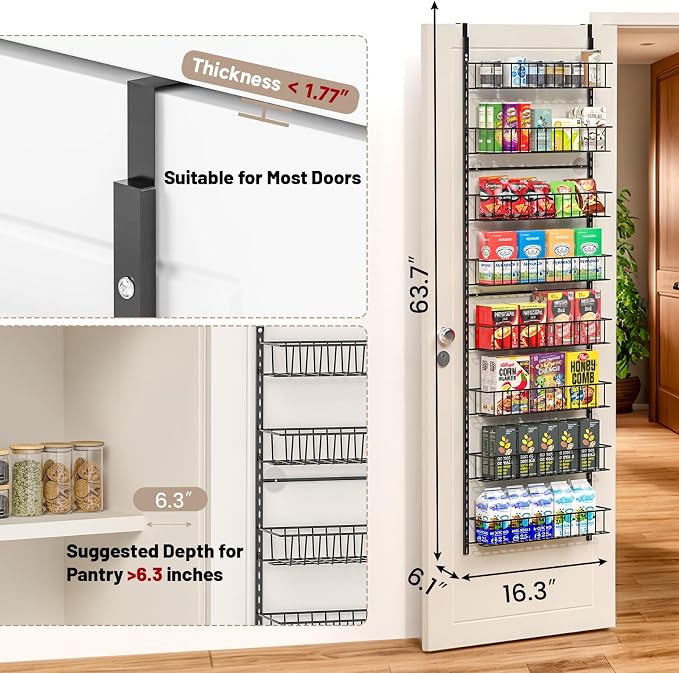 ElegantArray 8-Tier Pantry Door Oragnizer, Over The Door Pantry Organizer Rack and Storage, Hanging Spice Rack Shelves Door, Home Office Laundry Room Bathroom & Kitchen Organization Essentials Metal