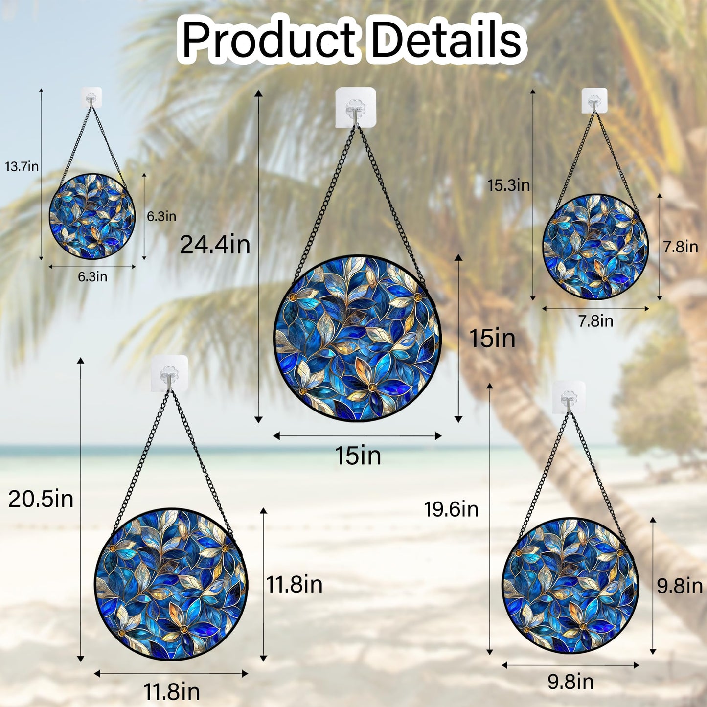 JOSUMALY Stained Glass Window Hanging - Blue Gold Abstract Flowers Suncatcher for Door Terrace Garden Home Decor, Plant Sun Catcher Birthday Gifts for Lovers Women Men Dad Mom Nana 9.8 in