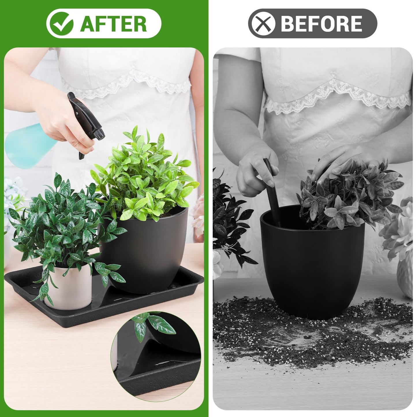 GREANER 17 Inch Plastic Plant Saucer, Black Trays for Plants, Flower Pot No Holes Plant Drip Trays, Heavy Duty Plastic Plant Saucers for Indoors Outdoors