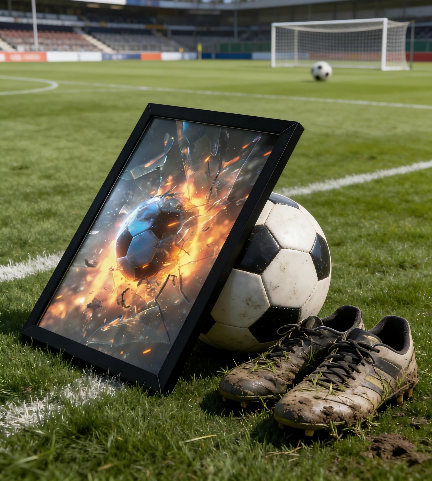 Framed Exploding Soccer Ball Wall Art, Fire and Ice Sports Wall Decor, Dynamic Soccer Poster Artwork, Minimalist Modern Football Canvas Prints for Boys Bedroom Bar