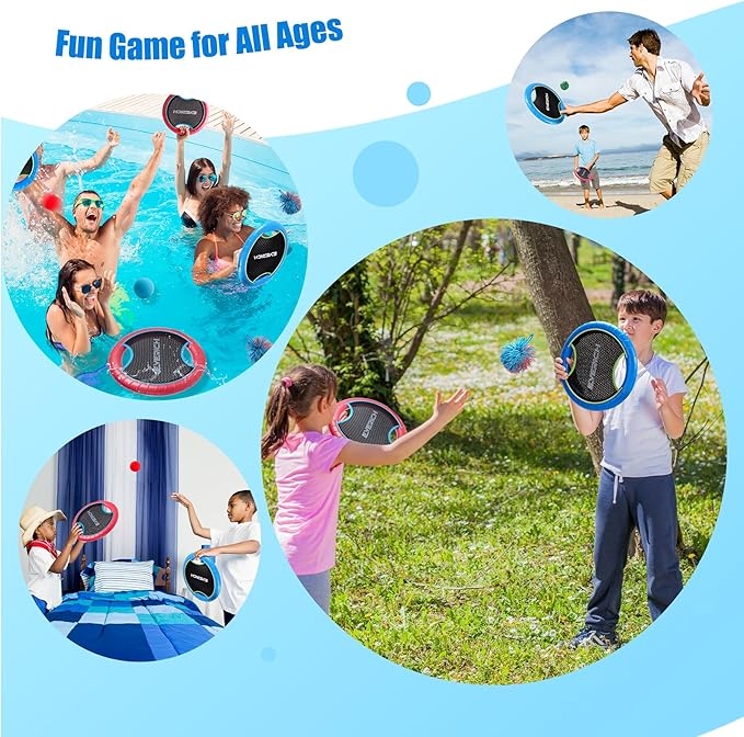 EVERICH TOY Trampoline Paddle Ball Set with 4 Bouncy Paddles & 8 Balls - Soft Foam Design for Kids Play Indoor Outdoor Beach Backyard Lawn - Great Gift Idea for Boys & Girls