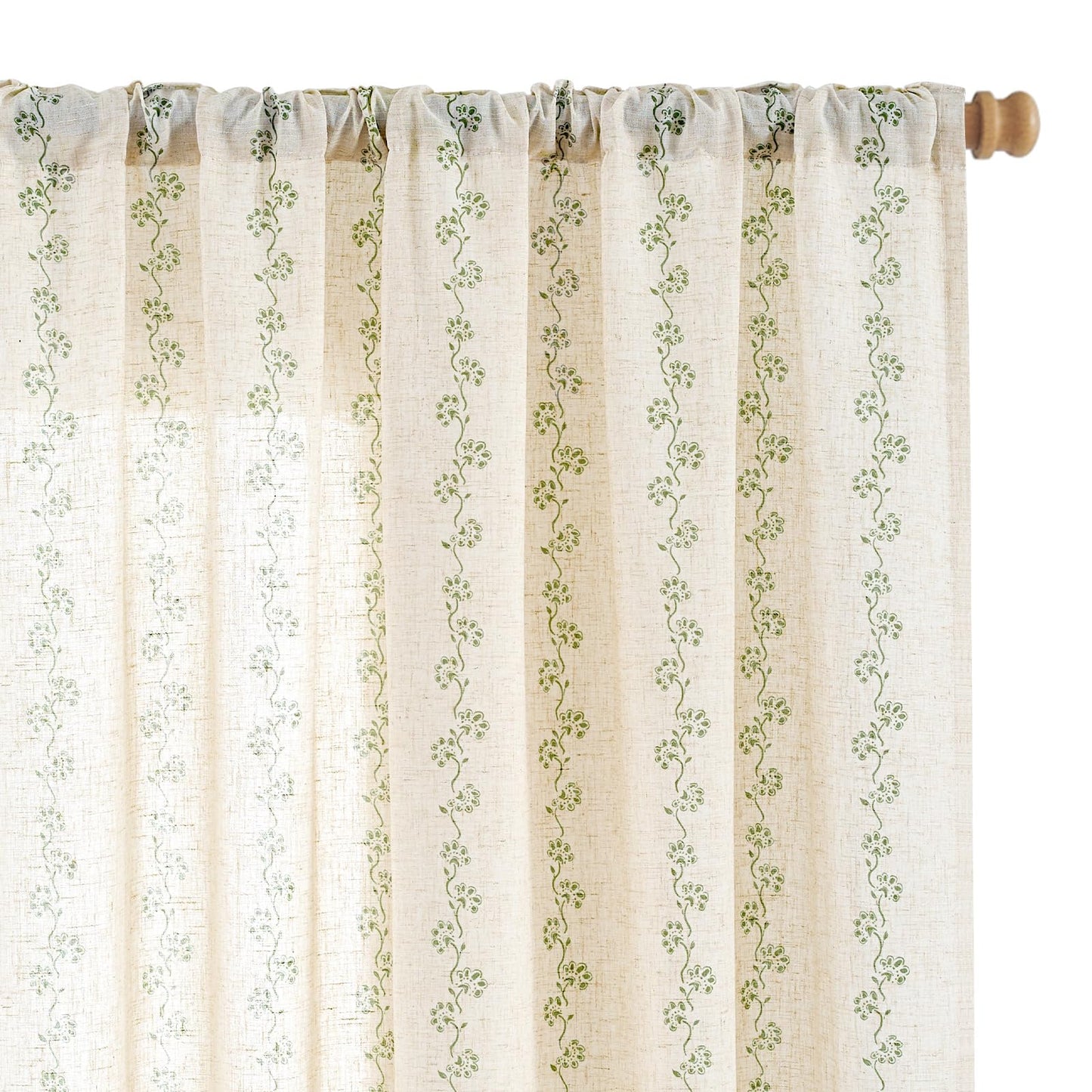 Lazzzy Cathy Linen Floral Curtains for Living Room 84 inch Length 2 Panels Set 7 ft Farmhouse Printed Curtains for Bedroom Spring Decor for Window W50 x L84 Sage Green on Linen