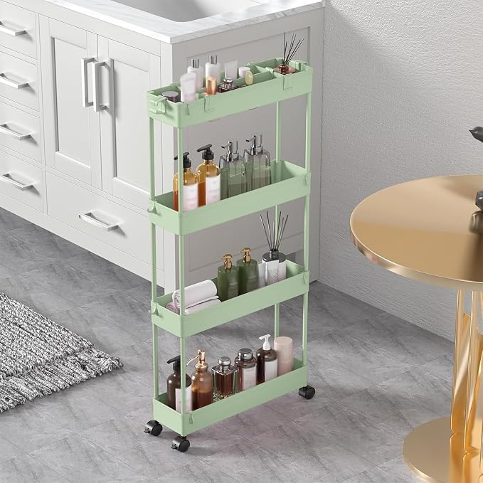 SPACELEAD 2-piece Set Slim Storage Cart 3 Tier,Bathroom Organizer Rolling Utility,Mobile Shelving Unit Slide Out for Office, Kitchen, Laundry Room & Narrow Places