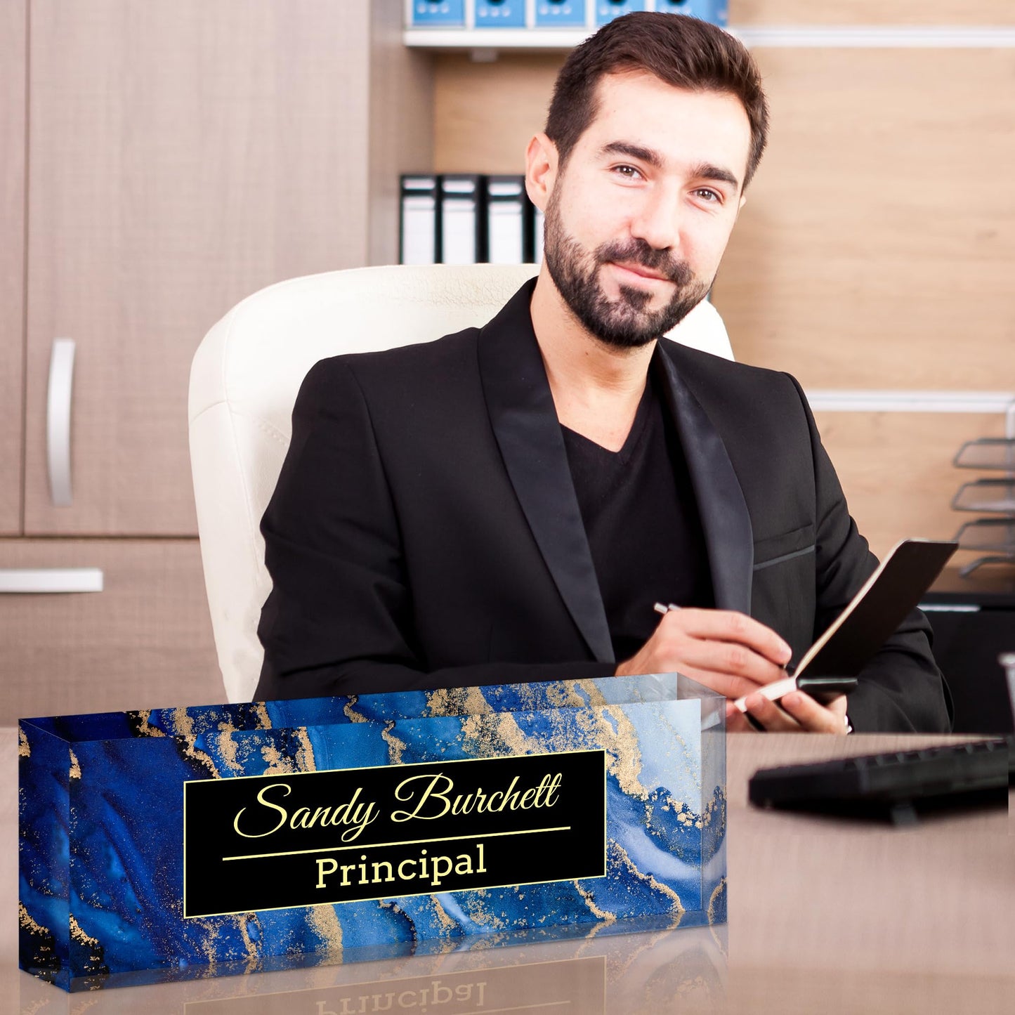 Idiyfun Custom Name Plate for Desk, Desk Name Plate Personalized, Acrylic Office Desk Accessories, Appreciation Gifts for Coworkers Employee Teachers Boss Women Men (Blue Coast)