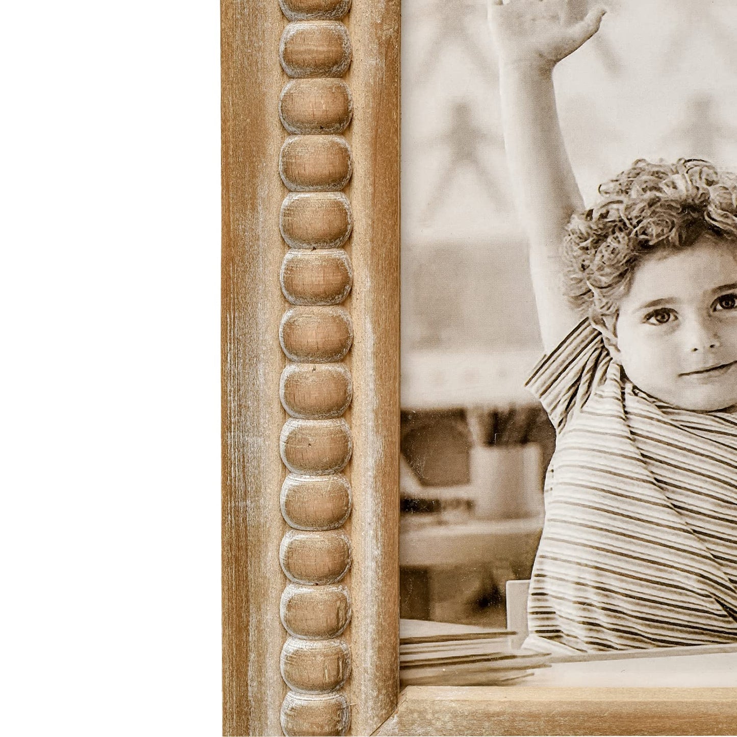 MACVAD Large Rectangular Natural Wood Picture Frame With Decorative Beads- Perfect for 5X7 Single Photos - Farmhouse Gift Idea for Family and Friends
