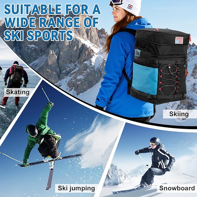 Ski Boot Bag, 65L Ski Boot Bag Backpack Large Ski Boot Travel Backpack Waterproof Ski Bag Ski Equipment Bag for Skis Snowboard & Accessories