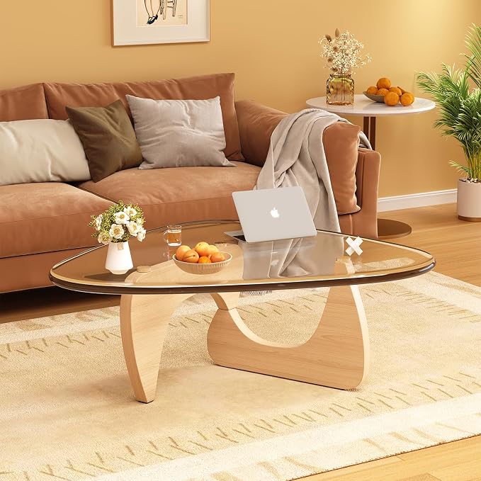 Coffee Table for Living Room Mid Century Modern Center Small Table with Glass Top and Wood, Original Transparent(45 Inch)