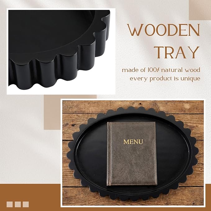 13.5 x 9.5'' Large Oval Decorative Tray for Coffee Tables Wooden Modern Coffee Table Tray Handmade Trays Home Decor for Living Room Kitchen Accent Table Centerpiece Counter Decorative Trays