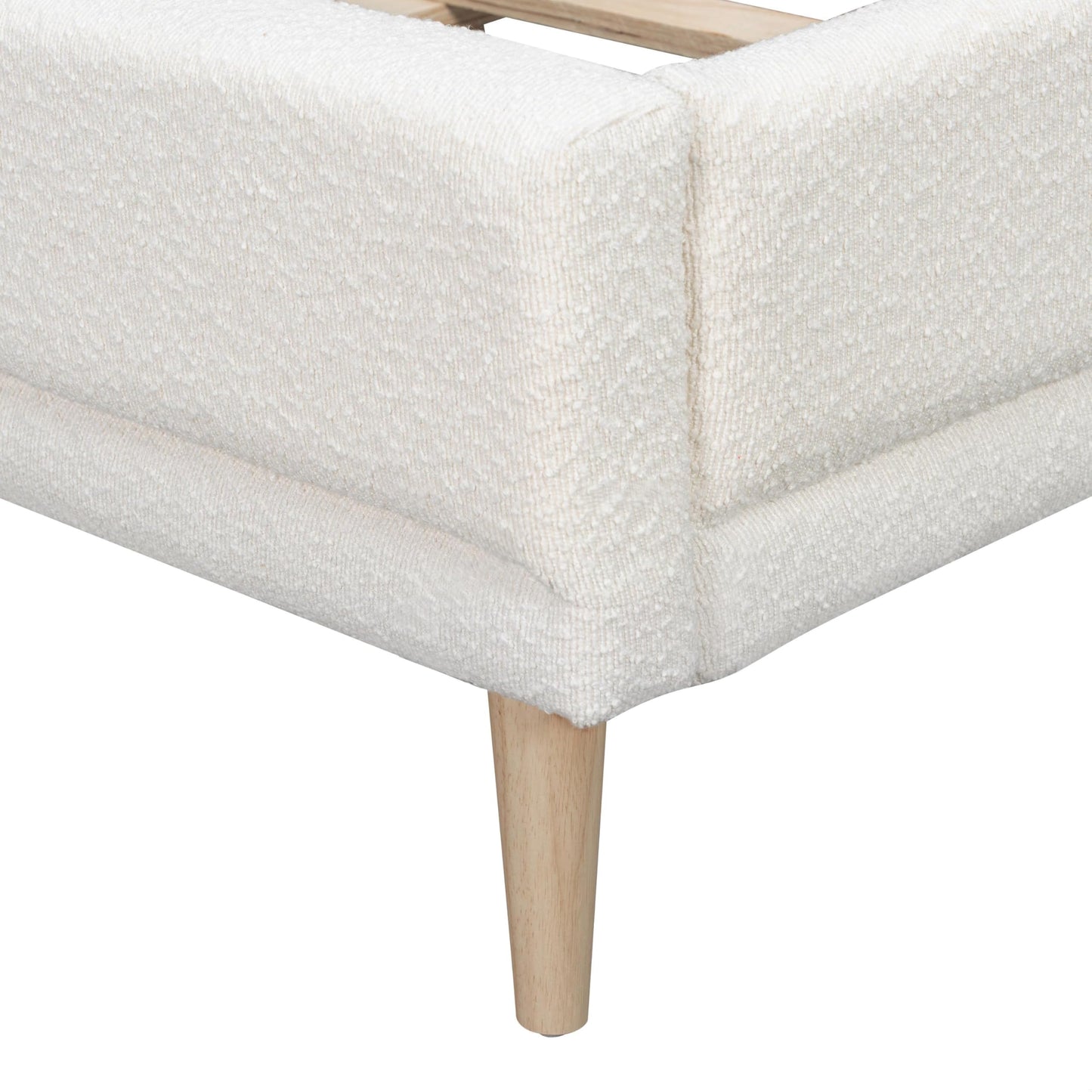King Size Upholstered Platform Bed Frame with Boucle Fabric Wingback Headboard Solid Wood Legs No Box Spring Modern Bed Frame, White