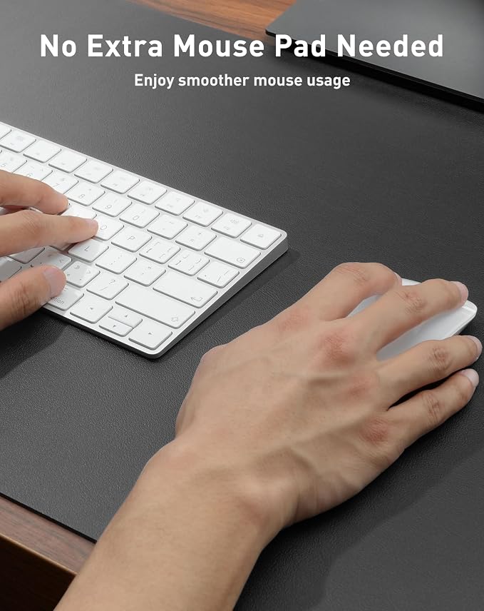 Aothia Faux Leather Desk Mat - Large Mouse Pad, Non-Slip PU Leather Blotter, Waterproof Writing Surface for Office and Home (Grey, 63" x 24")
