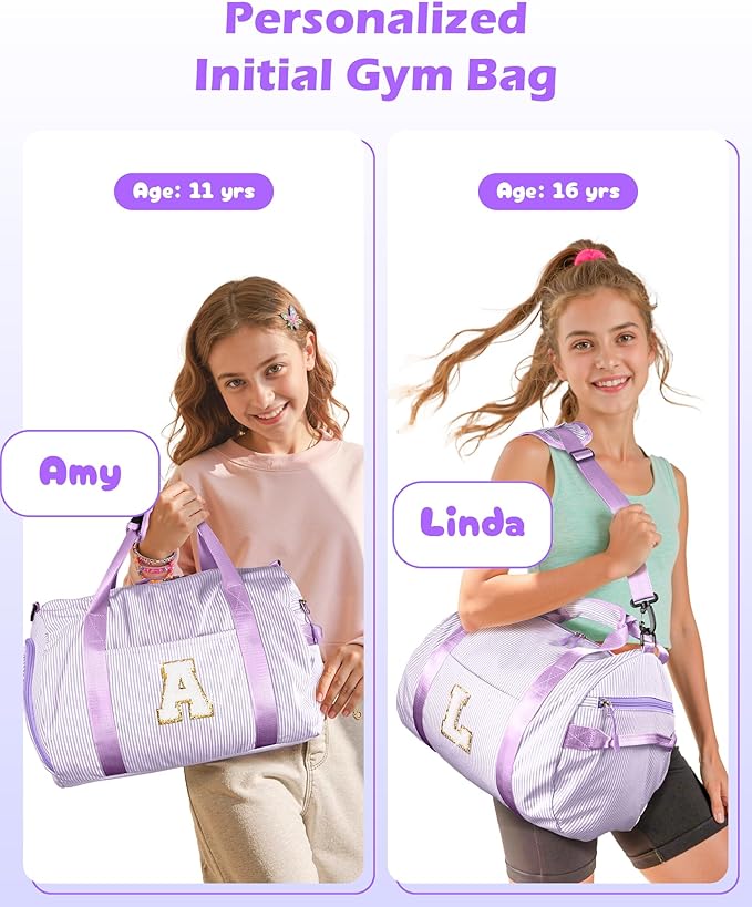 Gifts for 4 5 6 7 8 9 10 Year Old Girls, Girl Gym Bag, Kids Initial Overnight Duffel Bags with Shoe Compartment, Personalized Dance Bag with Makeup Pouch, Daughter Gift from Mom (Letter A)