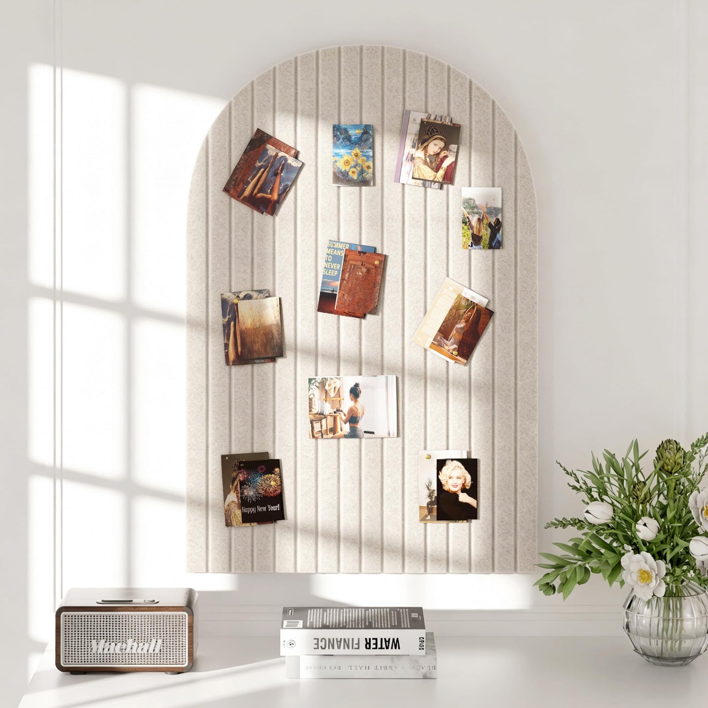 Felt Bulletin Board, 35" x 24" Cork Board Alternative, Decorative Felt Pin Board with 30 Push Pins, Vision Board for Office Home Bedroom Wall Decor, Photo Display (Beige, Arched - 35 x 24 Inches)