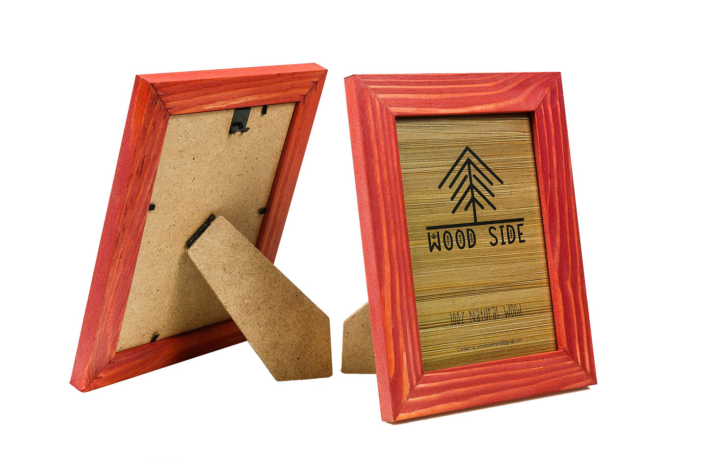 Rustic Wooden Picture Frame 4x6 Inch - Set of 2-100% Natural Eco Barn Wood with Real Glass - Made for Wall Hanging and Tabletop Display - Red