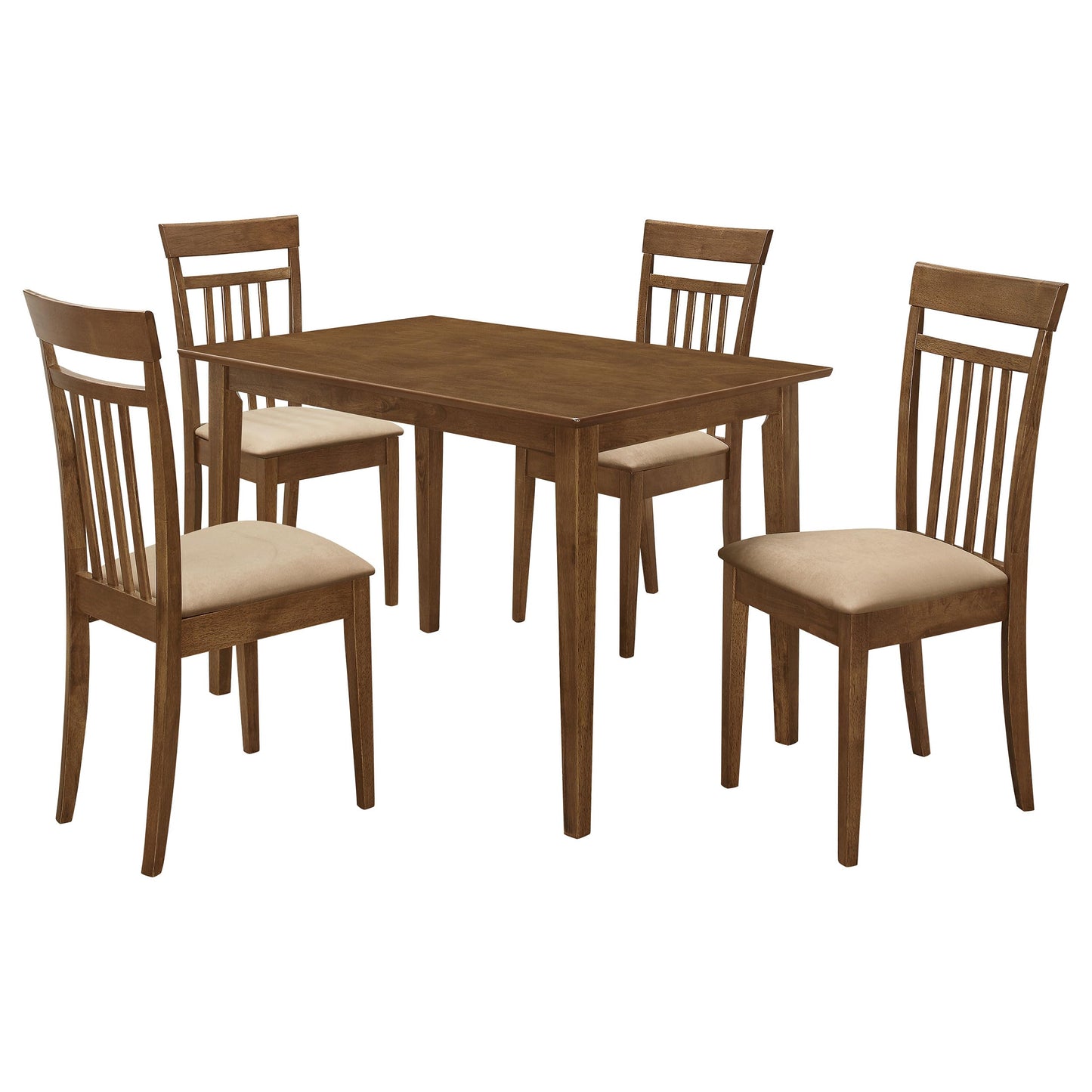 Coaster Home Furnishings - Robles - Wood - 5-Piece Rectangular Dining Table Set - Transitional Style with Vertical Slat Back Chairs and Fabric Cushioned Seat – Dining Room – Chestnut - 150430