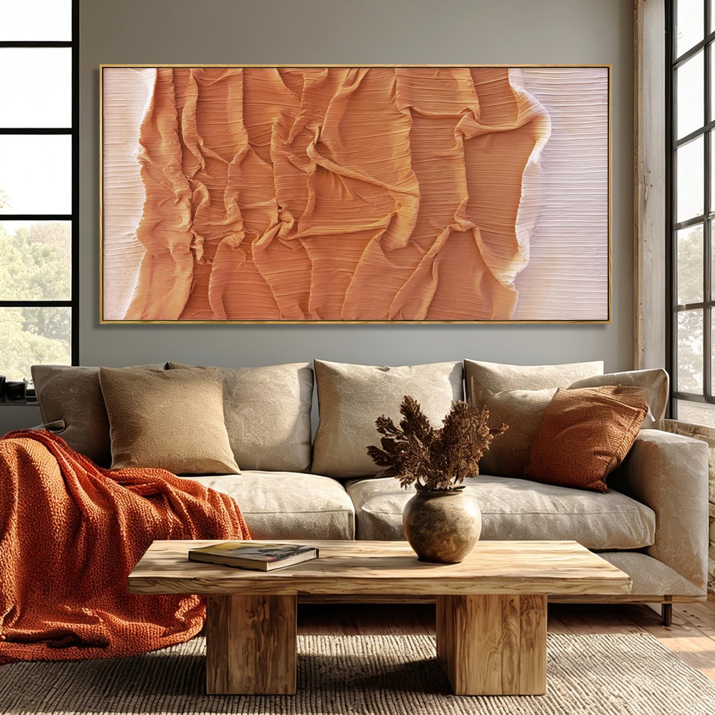 Hue7Art Modern Textured Abstract Canvas Wall Art in Warm Neutral Brown Minimalist Style Artwork for Living Room Bedroom Office Hallway Home Wall Decor 24x48 Inch