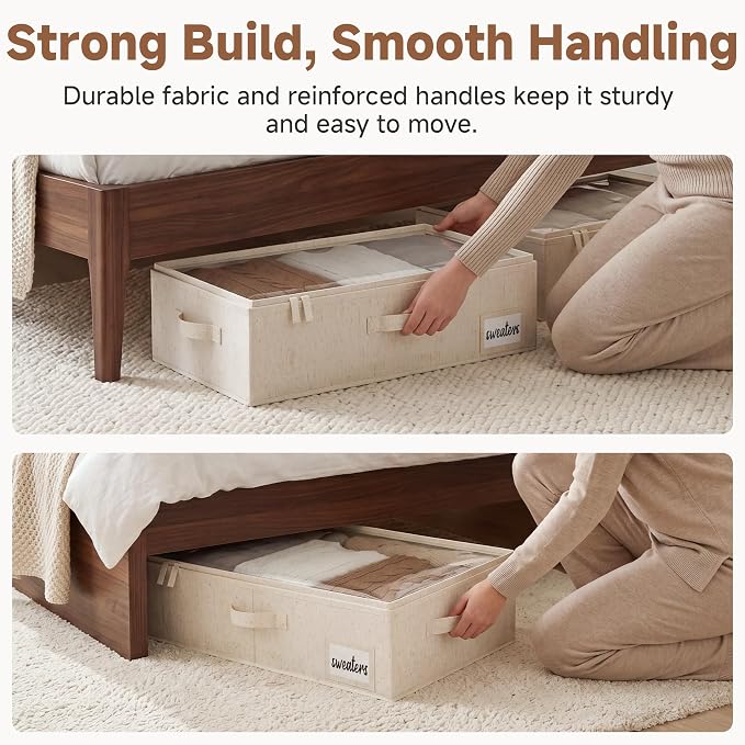 StorageWorks Under Bed Storage Containers - Underbed Storage with Handles and Label Holder, 2 Pack Ultra-thick Fabric Underbed Bins, Closet Organizer for Clothes, Blankets, Sweater