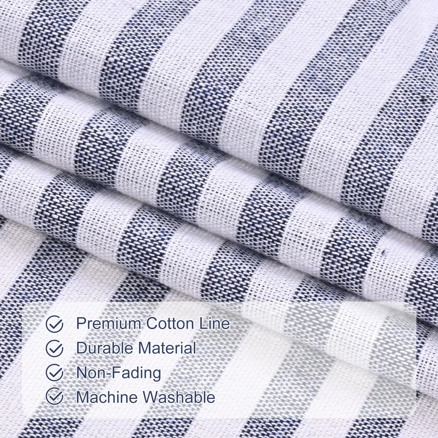 ASPMIZ Cotton Linen Farmhouse Curtains for Living Room, Boho Rustic Button Window Curtain Panels, Blue Striped Curtains for Bedroom, Country Back Tab Modern Drapes for Windows 52 x 84 Inch 2 Panels