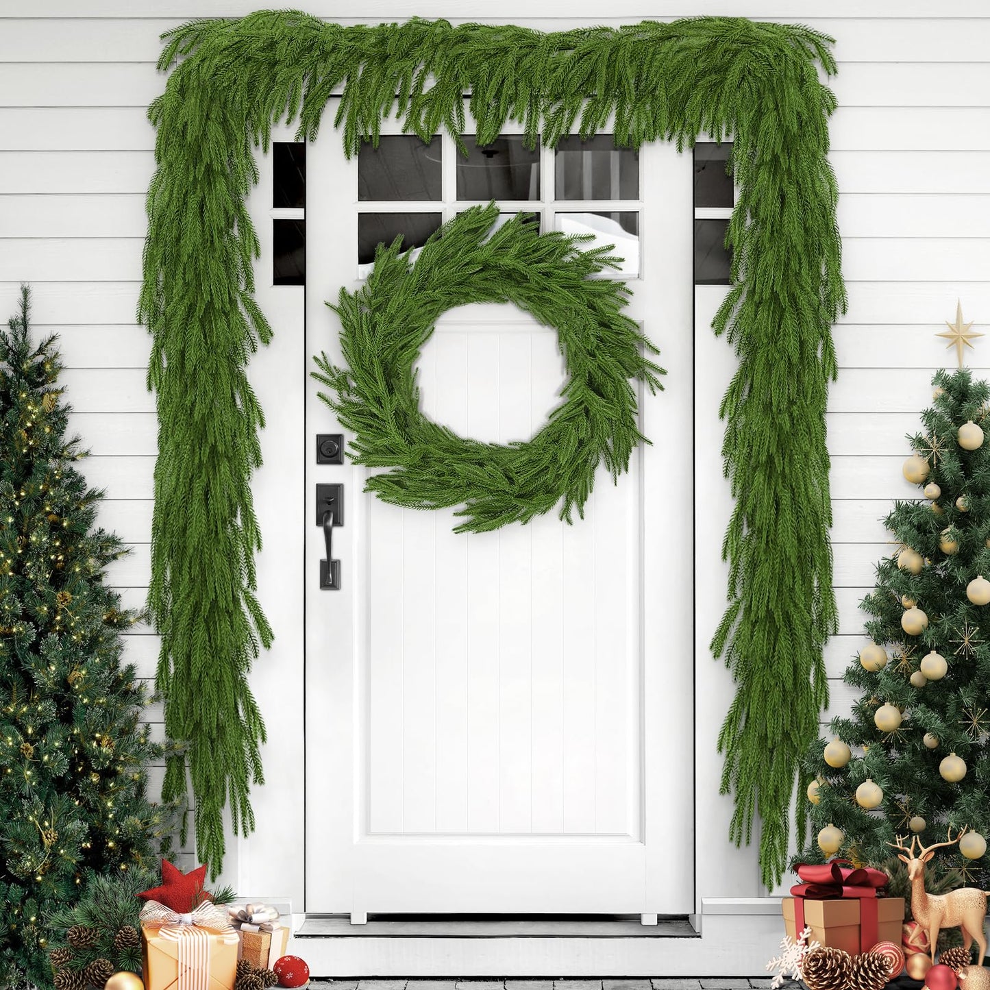 1Pcs 9FT Christmas Norfolk Pine Garland,Realistic Cedar Garland Artificial Pine Cypress Vines,Greenery Garlands for Holiday Xmas Indoor Mantle Decor