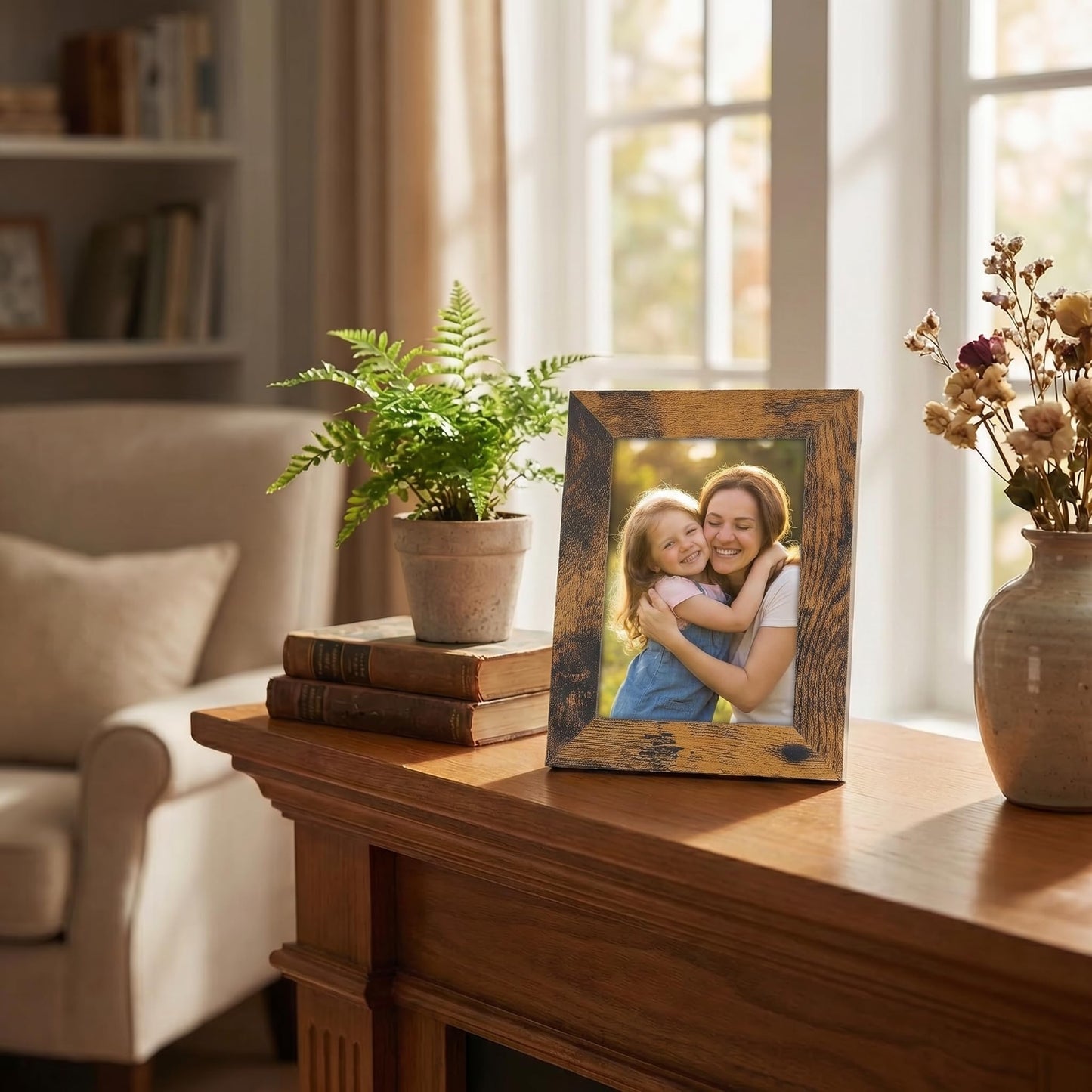 Giftgarden 4x6 Picture Frame Rustic Brown, Wide Wood Photo Frame with Shatter-Resistant Plexiglass, Vertical or Horizontal for Wall & Tabletop Display, 1 Pack