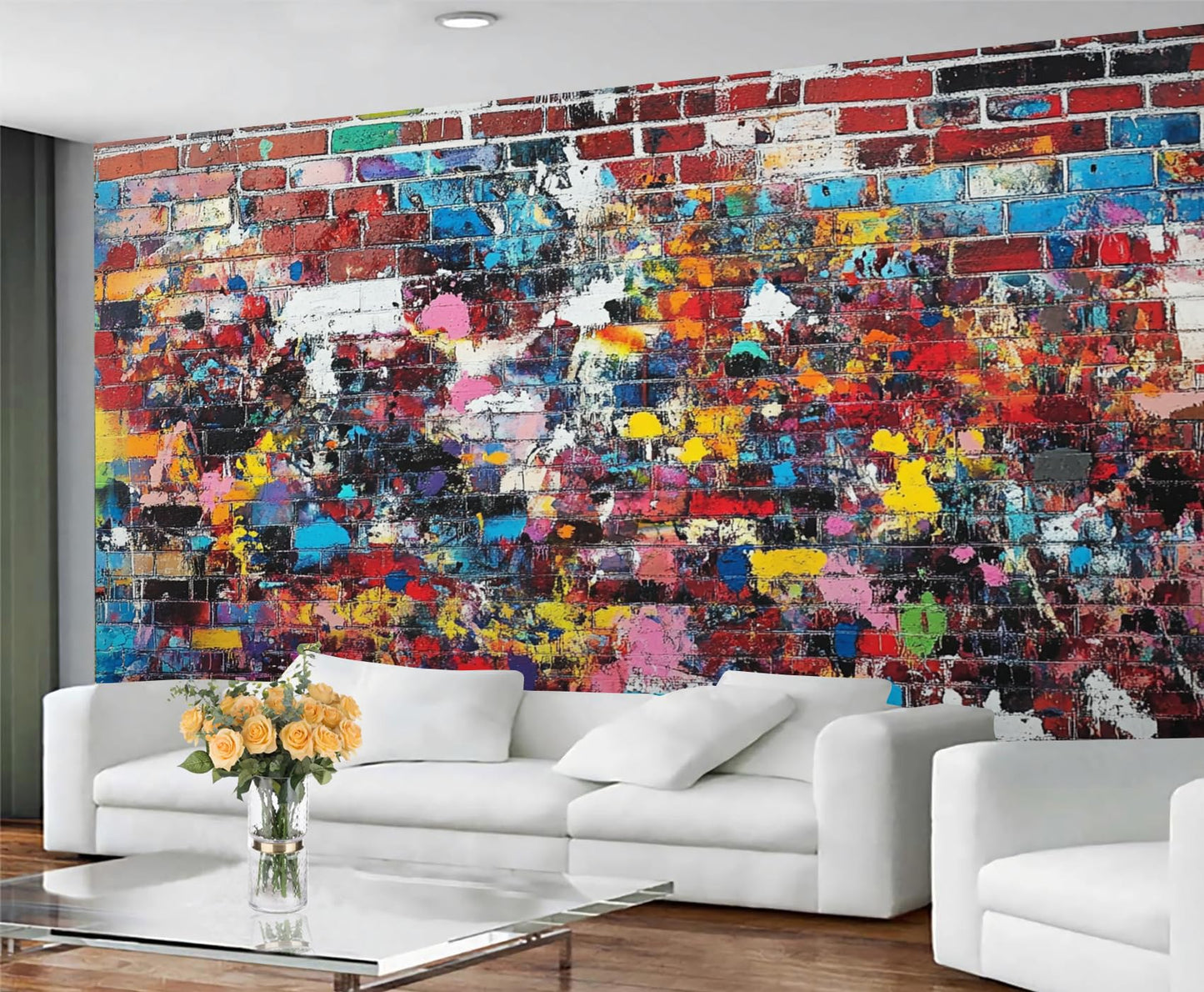 Imitation Brick Graffiti Wallpaper Mural, Cool Graffiti Photo Wall Mural, Wall Stickers Wallpaper for Teen Boys Bedroom Living Room TV Background Hotel Bar Decor - 98.4" W x 68.9" H