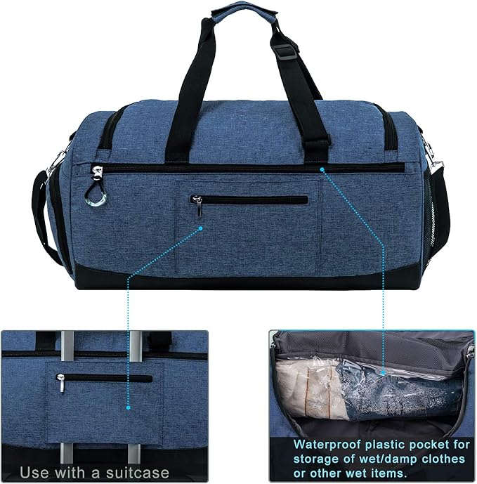 Kuston Sports Gym Bag with Shoes Compartment &Wet Pocket Gym Duffel Bag Overnight Bag for Men and Women