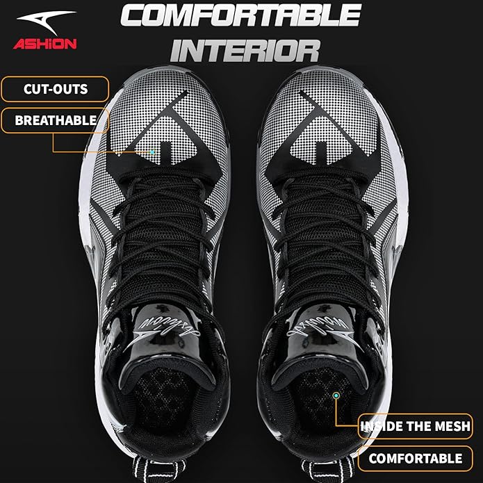 ASHION Mens Basketball Shoes Lightweight Breathable Sneakers Anti Slip Sports Shoes for Running Walking Mid Top Sneakers