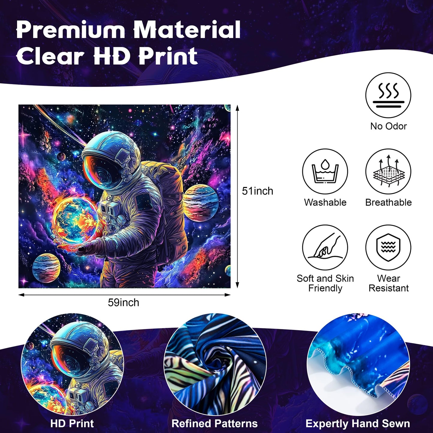 NYZE Astronaut Space Tapestry for Bedroom, Glow in the Dark Room Decor Wall Tapestries, Cool Galaxy Planet Wall Hanging, Wall Hanging for Men Guys Gamer Room Dorm Living Room 59in×51in