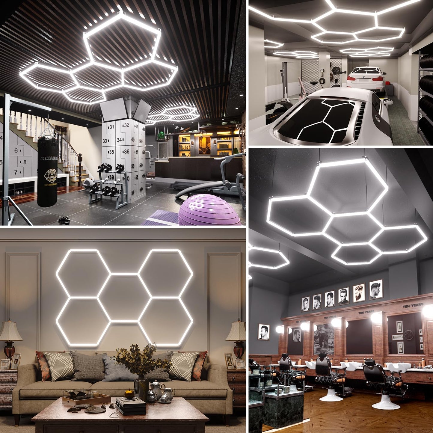 Litezone Hexagon Garage Lights, 5-HEX 240W 5000K Daylight Garage LED Lights, Modular Honeycomb Shop Light for Detailing, Workshop, Home Gym, Warehouse, DIY Workspace