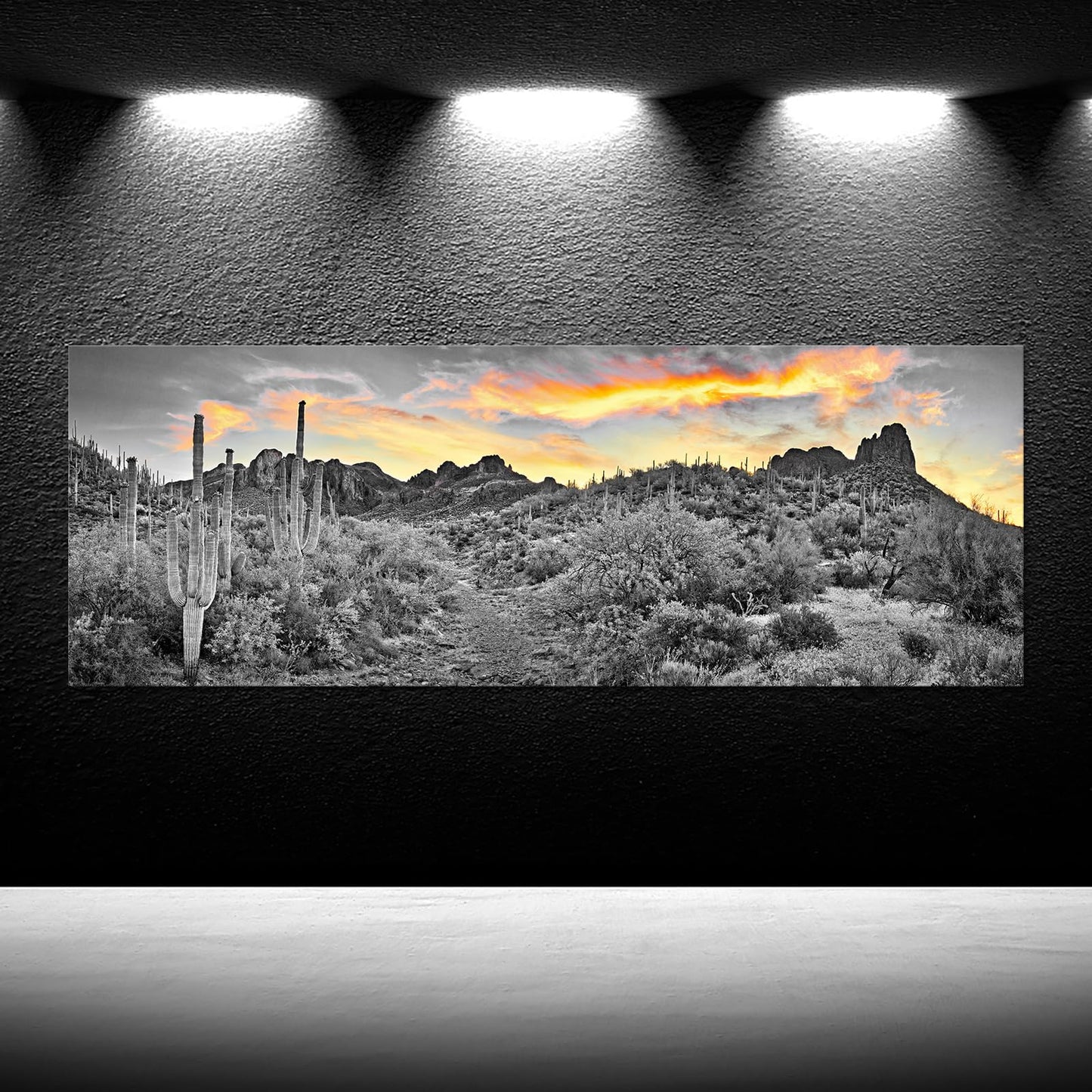 iKNOW FOTO Sonoran Desert Canvas Art Sunset Cactus USA Natural Landscape Picture Print for Home & Office Decor Stretched and Framed Ready to Hang 20x48 Inches