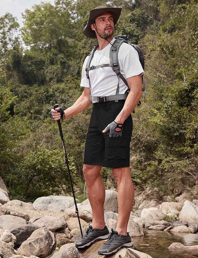 CRYSULLY Men's Hiking Cargo Shorts Outdoor Summer Lightweight Quick Dry Work Casual Shorts with 5 Zipper Pockets