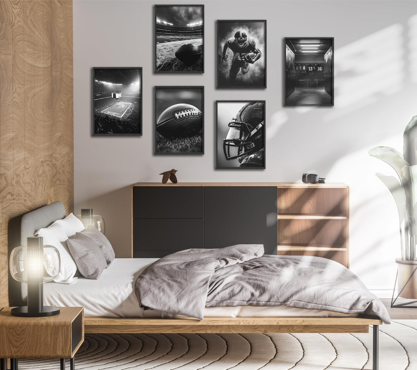 6Pcs Football Canvas Wall Art Rugby Field Stadium Sports Theme Picture Wall Decor Black White American Football Gaming Posters Painting Prints Artwork for Kids Boys Room Locker Room Dorm Living Room