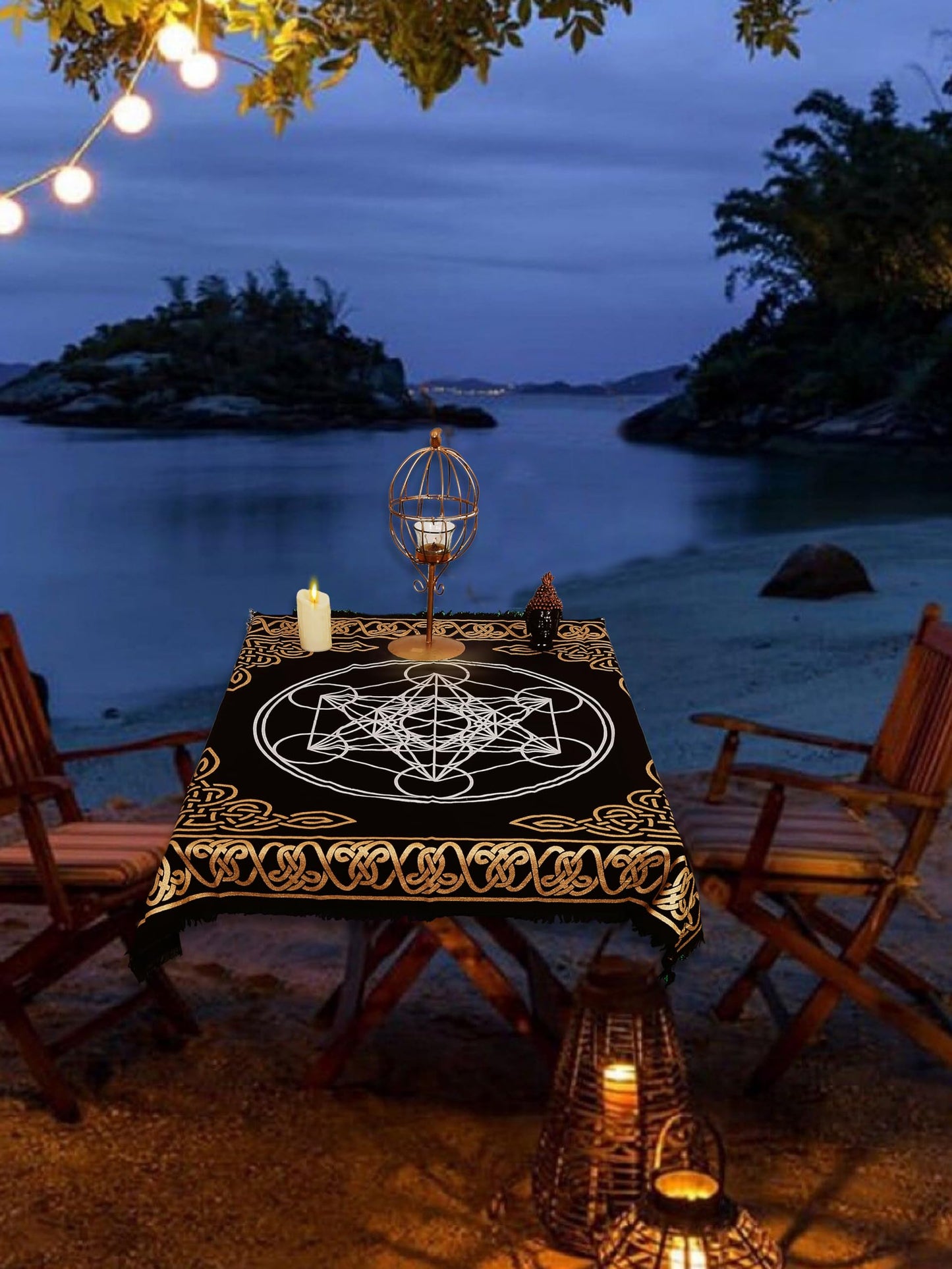 Indian Consigners Altar Cloth Hexagonal Metatron Witchcraft Alter Tarot Spread Top Cloth Wiccan Square Spiritual 18 by 18 Sacred (Hexagonal Metatron Gold Silver)