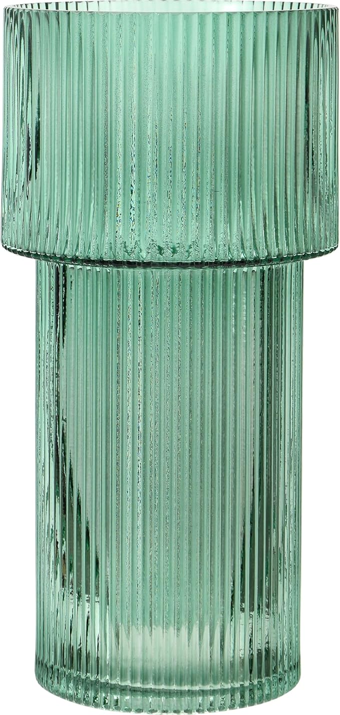 Large Glass Vase, 12 Inches Tall Vase for Flowers, Green Flower Vases for Bouquet, Modern Green Glass Vases for Living Room, Dining Table, Office, Entryway, Mantle, Shelf, Wedding Gifts