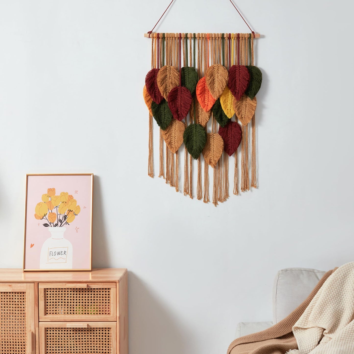 Macrame Leaf Wall Hanging Boho Wall Tapestry Handmade Woven Wall Decor Crochet Wall Art for Home Office Apartment (23.6" W x 31.5" L)