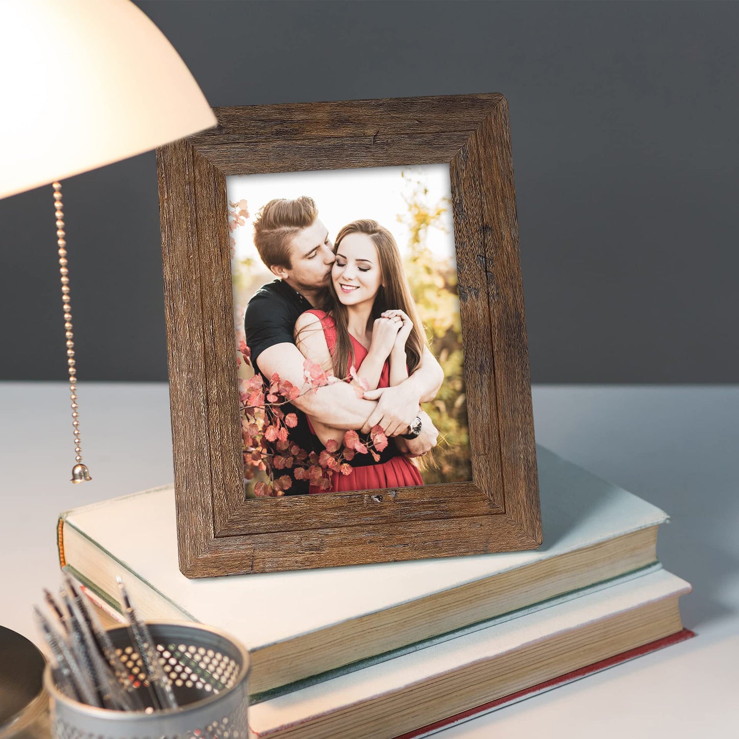 8x10 Picture Frames Set, Set of 4 Wooden Picture Frames Real Tempered Glass and Composite Wooden Rustic Rounded Corners Photo Display for Tabletop Wall Mount (Brown)