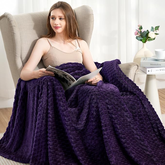 Zyrah Fleece Throws for Couch Super Soft Throw Blanket Lightweight Decorative Fuzzy Cozy Blankets for Sofa Chair Bed (A-Purple, Twin(60"x80"))