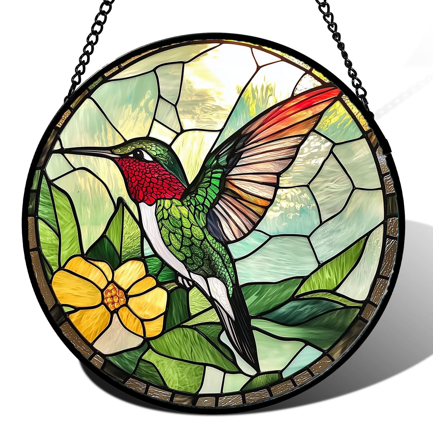 AMDERVEN Stained Glass Window Hanging, Green Hummingbird Sun Catcher for Door Home Decor, Birds Suncatcher Christmas Mother's Day Birthday Gifts for Bird Lovers Women Men Mom and Nana 6.3 in