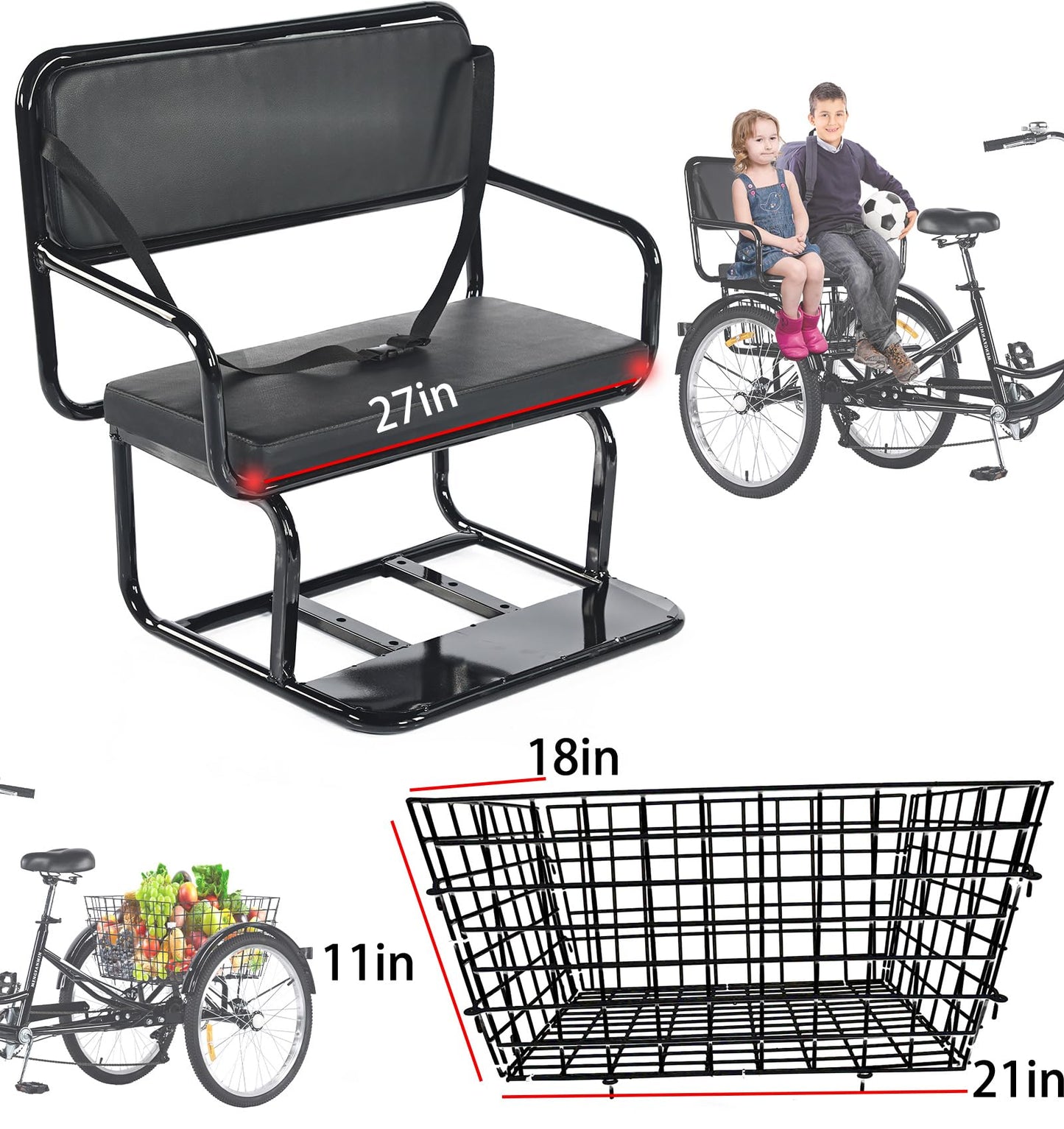 VHCLYBJU Adult Tricycle Foldable with Child seat 3 Wheel Bicycle for Ladies Tricycle with Basket with Back seat 20/24in Bikes Maximum Load 550lbs Shock Absorbing Fork Adult-Unisex (24in-7speed-black)