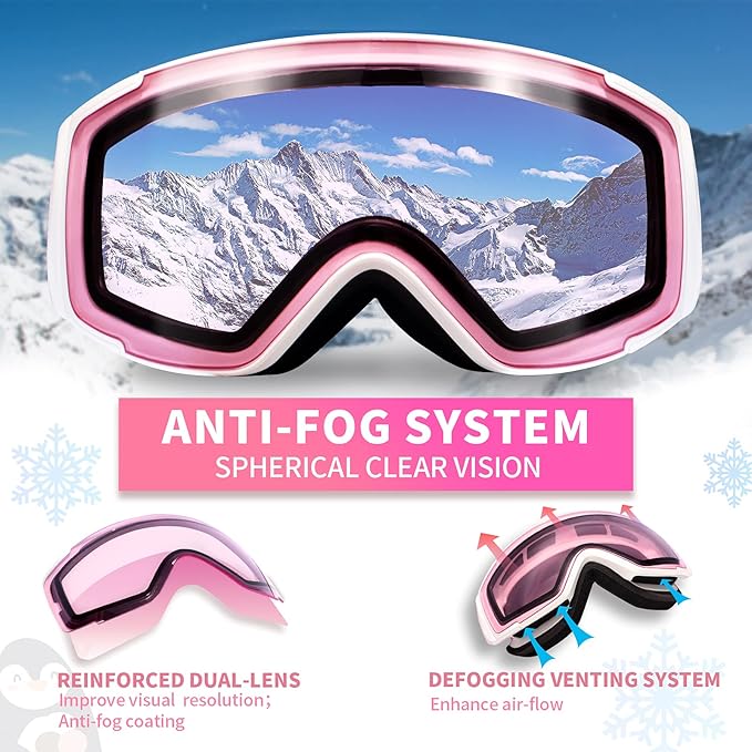 Freela Kids Ski Snowboard Goggles for Toddler(3-14) Youth Anti Fog Anti UV Goggles Girls Boys Snow Skiing Equipment