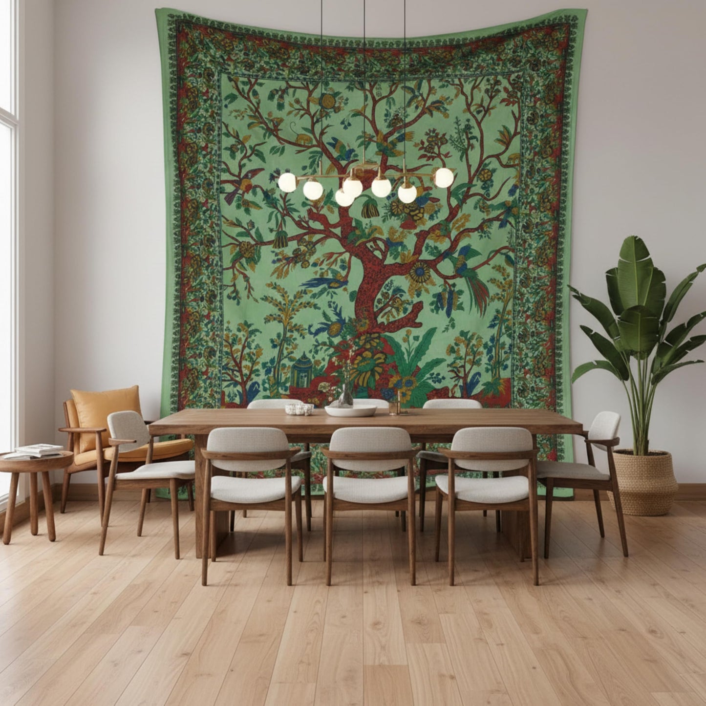 Craft Trade Indian Cotton Mandala Wall Hanging Tree of Life Tapestry for Aesthetic Boho Hippie Living Room, Meditation & Bedroom Décor (Green, 54x84 Inches)