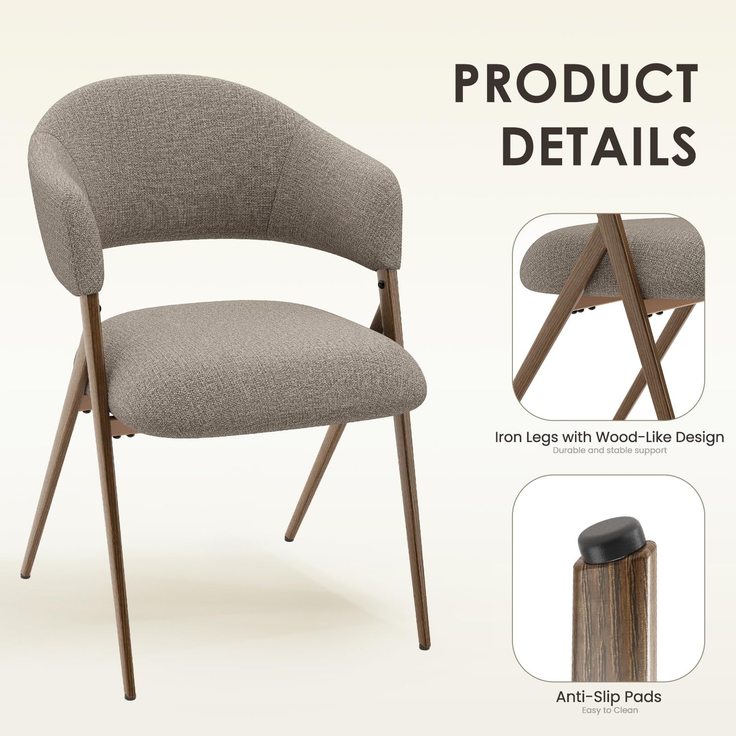 COLAMY Dining Chairs Set of 6, Modern Fabric Upholstered Dining Room Kitchen Side Chairs with Iron Legs, Open Back and Padded Seat, for Living Room/Restaurant/Cafe, Taupe